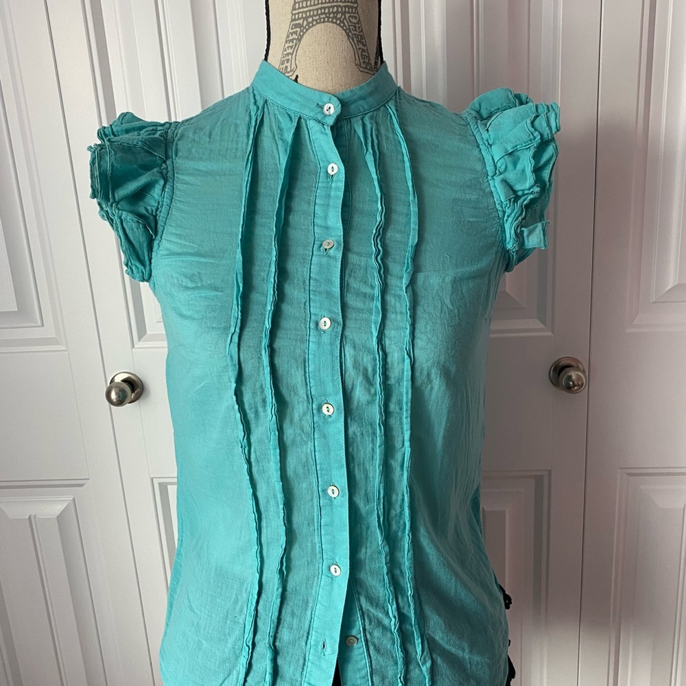 Zara Ruffled Turquoise Blouse - Picture 4 of 5